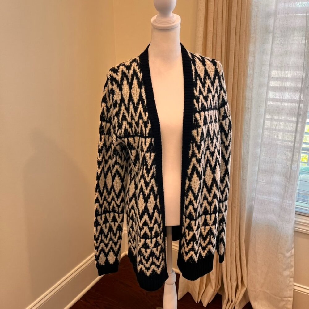 Lou & Grey Black White Cardigan Sweater Chunky Open Women's S Wool Cotton NWT